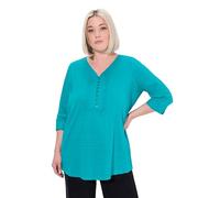 Ulla Popken Tunica con Increspatura a Bolle, Scollo a Cuore e Maniche a 3/4 Turchese Scuro 58+ 797450740-58+