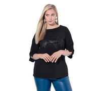 Ulla Popken U-Boot-Ausschnitt Blumendetail Maglietta, Nero, 56/58 IT Donna