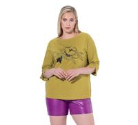 Ulla Popken U-Boot-Ausschnitt Blumendetail Maglietta, Verde Giallo Chiaro, 56/58 IT Donna