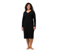 Ulla Popken Womenswear Plus Size Curvy Oversize Pizzo Trim Manica Lunga Scollo a V Camicia da Notte 824144, Nero, 54-56