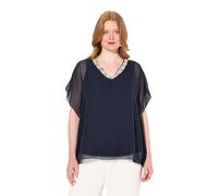Ulla Popken Womenswear Plus Size Curvy Strati Chiffon V-Collo Camicetta 820509, Blu Navy, 52/54
