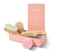 Ullabelle Set di 4 spazzole per capelli e pettini in legno per neonati e bambini, in elegante confezione regalo, setole di capra naturali ultra morbide e in legno, per prevenire il tappo della culla