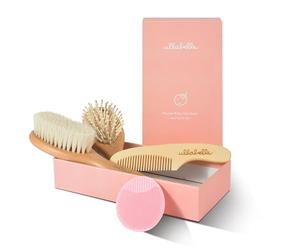 Ullabelle Set di 4 spazzole per capelli e pettini in legno per neonati e bambini, in elegante confezione regalo, setole di capra naturali ultra morbide e in legno, per prevenire il tappo della culla