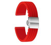 ULLCHRO Cinturini Orologi Impermeabile Orologi Bracciale Donna Uomo Stripe Pattern - 16mm, 18mm, 20mm, 22mm, 24mm Gomma Cinturino Orologio Acciaio inossidabile Fibbia Deployante (18mm, rosso)