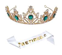 Ullovit - Set di diadema e fascia per pensionamento da donna, colore oro bianco e oro, fascia in raso e corona glitterata con strass dorati, per feste in pensione