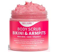 ulluxe Scrub per zona bikini con 10% di Aha, Bha e vitamina C. Scrub corpo per peli incarniti, brufoli su ascelle e macchie scure Idrata, illumina, calma e uniforma