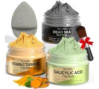 ulluxe Set di maschere per il viso, maschera alla curcuma con vitamina C, maschera di fango del Mar Morto e acido salicilico per la pulizia dei pori, punti