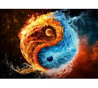 Ulmer Puzzleschmiede Puzzle "Armonia di fuoco e ghiaccio", potente simbolo Yin Yang come puzzle da 2000 pezzi, l'energia degli elementi, intenso puzzle per adulti, qualità Made in Germany