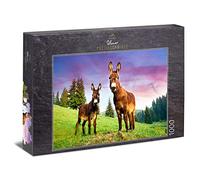 Ulmer Puzzleschmiede - Puzzle "Asino sulla montagna" - Due asini su un verde prato alpino nelle Alpi in Austria