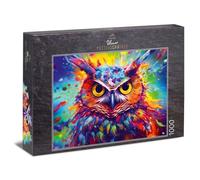 Ulmer Puzzleschmiede - Puzzle da 1000 pezzi di gufi - Ritratto artistico colorato del gufo come esplosione di colore su sfondo astratto - puzzle di uccelli vivaci, qualità Made in Germany