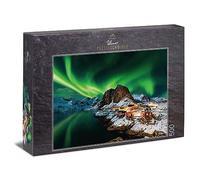 Ulmer Puzzleschmiede - Puzzle Norvegia "Aurora Boreale" - Puzzle classico da 500 pezzi, motivo puzzle delle luci polari sopra il villaggio di pescatori di Hamnoy, Lofoten, Norvegia