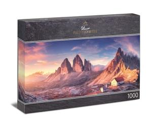 Ulmer Puzzleschmiede - Puzzle panoramico 1000 pezzi "cielo serale" - Fantastico puzzle alpino dal tramonto alle tre cime nelle Dolomiti