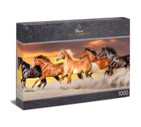 Ulmer Puzzleschmiede - Puzzle per cavalli "Tempesta di sabbia - 1000 pezzi di puzzle panoramico con cinque cavalli potenti nella sabbia del deserto
