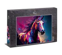 Ulmer Puzzleschmiede - Puzzle per cavalli "venti colorati" 1000 pezzi - Il potente cavallo con criniera che soffia nel vento - Motivo colorato della collezione Puzzle Cavalli