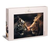 Ulmer Puzzleschmiede - Puzzle 'Rumble in The Jungle' - 1000 Pezzi Con Leone e Tigre - Chi è il Re nel Regno Degli Animali - Magnifico Puzzle di Gatto Predatore per Adulti