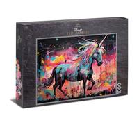 Ulmer Puzzleschmiede - Puzzle Unicorno 1000 Pezzi - L'Unicorno Magico su Sfondo Astratto Colore - Qualità Made in Germany