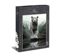 Ulmer Puzzleschmiede - "Spirito della natura selvaggia" - Puzzle da 1000 pezzi - La potente tigre bianca arroccata sopra il suo regno - potente 1000 pezzi - Qualità Made in Germany