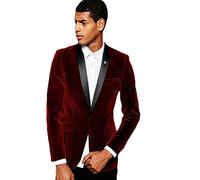 Ulnomio Uomo Blazer in Velluto Giacca da Abito con Revers a Scialle a Due Bottoni per la Cena della Festa