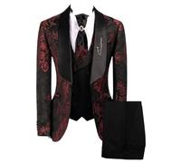 Ulnomio Uomo Completo Jacquard a Tre Pezzi da Banchetto con Giacca con Revers a Scialle Un Bottone Gilet e Pantaloni Set Casual