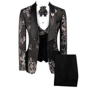 Ulnomio Uomo Completo Jacquard a Tre Pezzi da Banchetto con Giacca con Revers a Scialle Un Bottone Gilet e Pantaloni Set Casual