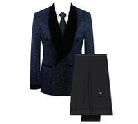 Ulnomio Uomo Lucido Giacca di Seta Velluto Collare Vestito Scialle Risvolto Vestito Set Due Pezzi Banchetto Partito