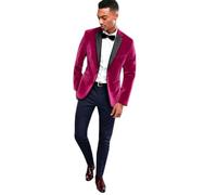 Ulnomio Uomo Velluto 2-Piece Suit Notch Risvolto Due Bottoni Tuxedo Cena Giacca e Pantaloni