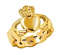 Uloveido Anello Claddagh irlandese con cuore a mano placcato oro, anello celtico nodo dell'amore lealtà in acciaio inossidabile, fedi nuziali, L1/2(51.9mm), Metallo, Non pietra preziosa
