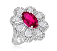 Uloveido Anello cocktail floreale da donna con zircone cubico ovale rosso rubino e halo, gioiello anniversario fidanzamento YA6256 (Misura 19)