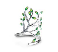 Uloveido, anello da donna con albero della vita, con foglie verdi smaltate e molla regolabile HR303 e Ottone, regolabile, colore: Platinum Plated, cod. HR303-BAI