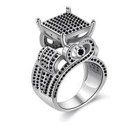 Uloveido Anello da donna da 1 cm di larghezza, quadrato, a grappolo, con cuore di fidanzamento, anello da cocktail per lei RA0221, Metallo Cristallo, Zirconie sintetico