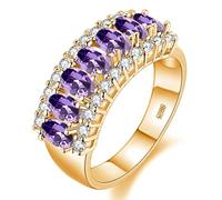 Uloveido Anello da donna placcato oro con 7 pietre, anello Eternity a mezza luna, con zirconia cubica ovale, J501