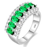 Uloveido Anello da sposa placcato platino con zirconia cubica verde a taglio ovale e 7 pietre, anello con simulazione di smeraldo pietra del mese J501, N1/2(54.4mm), Cristallo, Zirconia cubica