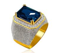 Uloveido Anello da uomo grande rettangolo simulato nero onice hip hop, placcato oro ampio nastro di fidanzamento matrimonio, 18.8 (59.5), Metallo non prezioso Cristallo, Zirconia cubica