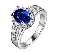 Uloveido Anello di pietra blu placcato in oro bianco donna Anello di moda per fidanzamento matrimonio Anniversario Promessa Anello per donna Donna
