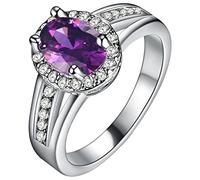 Uloveido Anello di Pietra Viola Placcato Oro Bianco per Le Donne Anello di Moda per Fidanzamento di Matrimonio Anniversario Anello di Promessa per Ragazze Donne PJ142, R1/2(59.5mm), Cristallo