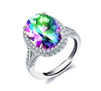 Uloveido Anello regolabile con grande zircone cubico ovale, anello solitario con gambo diviso, Adjustable, Cristallo, Zirconia cubica