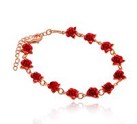Uloveido Bella rosa placcato oro rosa bracciale bracciale a maglie bracciale in acciaio inossidabile fiore per le madri ragazze fidanzata (oro rosa) Y452