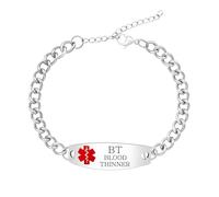 Uloveido Bracciale a Catena Curb in Acciaio Inciso con Allerta per Fluidificanti del Sangue, Informazioni Mediche Personalizzate per Uomo e Donna YA5948
