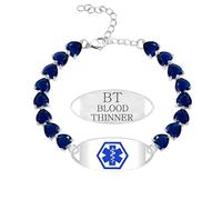 Uloveido Bracciale a Cuore con Incisione per Fluidificanti del Sangue - Gioiello d’Emergenza Personalizzabile con Catena di Cristallo, Informazioni Sanitarie Incise per Sicurezza e Stile
