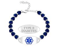 Uloveido Bracciale Allerta Diabete Tipo II con Incisioni, Gioiello Personalizzato con Catena a Cuore di Cristallo, Accessorio d’Emergenza YA5731