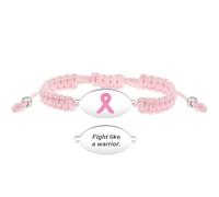 Uloveido Bracciale cancro al seno - Gioiello regolabile con nastro rosa - Piastra in acciaio inox incisa “Combatti come una guerriera” - Regalo di sostegno per donne e amiche