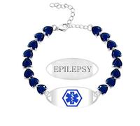 Uloveido Bracciale con Incisione per Epilessia, Catena di Cristallo Personalizzata, Gioiello d’Emergenza con Design Elegante a Cuore, Informazioni Mediche Regolabili YA5731