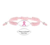 Uloveido Bracciale contro il tumore al seno Hope is Stronger Than Fear - Gioiello con nastro rosa personalizzabile - Piastra in acciaio inox regolabile con cordoncino - Regalo di supporto e forza
