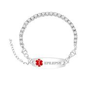 Uloveido Bracciale da Tennis per Epilessia Inciso, Regolabile, Contatto d’Emergenza Personalizzato, Gioiello Allerta Medica con CZ per Donna YA6001