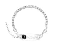Uloveido Bracciale da Tennis Personalizzato Inciso, Regolabile, con CZ, Bracciale ID Sanitario, Gioiello d’Emergenza per Donna YA6001