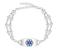 Uloveido Bracciale Doppio Cuore con Incisione Personalizzata - Gioiello Medico per Disturbi del Sangue, Epilessia, Diabete, Asma, Salute Mentale, Allergie e Altri