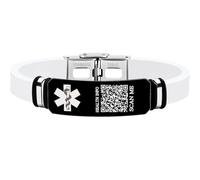 Uloveido Bracciale Identificazione Medica in Silicone con Testo Personalizzabile/Codice QR per Donna - Informazioni di Emergenza Incise Lunghezza 20,5 cm/8 pollici (Incisione personalizzata-Bianco)