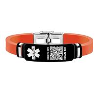Uloveido Bracciale Identificazione Medica in Silicone con Testo Personalizzabile/Codice QR per Donna - Informazioni di Emergenza Incise Lunghezza 20,5 cm/8 pollici (Arancione-PENICILLIN ALLERGY)