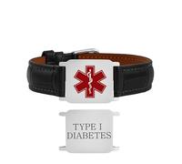 Uloveido Bracciale Medico Classico in Pelle Nera - Incisione Personalizzata Bracciale ID Emergenza - Gioiello Medico Impermeabile Uso Quotidiano Y6041