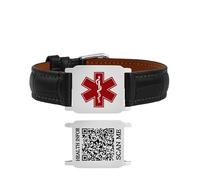 Uloveido Bracciale Medico da Uomo in Pelle Nera per Anziani - Incisione Personalizzata Bracciale Emergenza Diabete Allergia Y6041